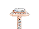 Rose gold Princess Cut Diamond Halo Ring with Bezel Frame and Pavé Band_12