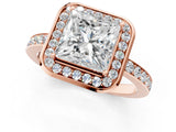 Rose gold Princess Cut Diamond Halo Ring with Bezel Frame and Pavé Band_8