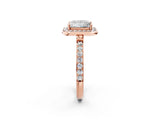 Rose gold Princess Cut Diamond Halo Ring with Bezel Frame and Pavé Band_9