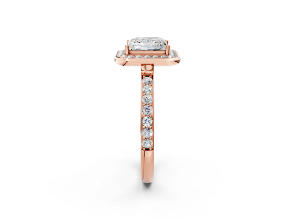 Rose Gold Princess Cut Pave Bezel-Rim Halo Engagement Ring Setting