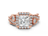 Rose gold Princess Cut Diamond Halo Ring with Milgrain Pavé Band and Four-Prong Setting_58