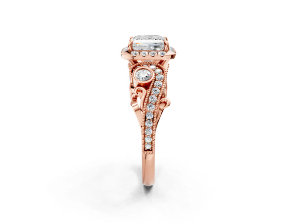 Rose Gold Princess Cut Halo Engagement Ring Setting with Bezel Accents