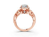 Rose gold Princess Cut Diamond Halo Ring with Milgrain Pavé Band and Four-Prong Setting_61