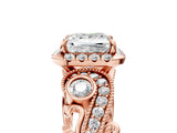 Rose gold Princess Cut Diamond Halo Ring with Milgrain Pavé Band and Four-Prong Setting_63
