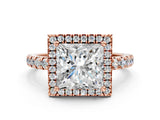 Rose gold Princess Cut Diamond Halo Ring with Pavé Band and Four-Prong Setting_3