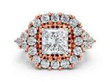 Rose gold Princess Cut Diamond Halo Ring with Pavé Band and Four-Prong Setting_41