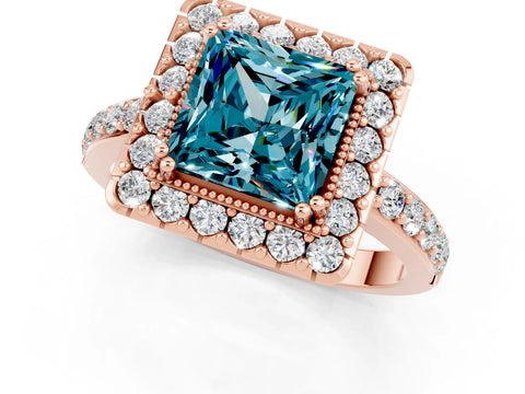 Rose gold Princess Cut Diamond Halo Ring with Pavé Band and Prong Setting_1