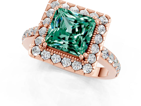 Rose gold Princess Cut Diamond Halo Ring with Pavé Band and Prong Setting_1