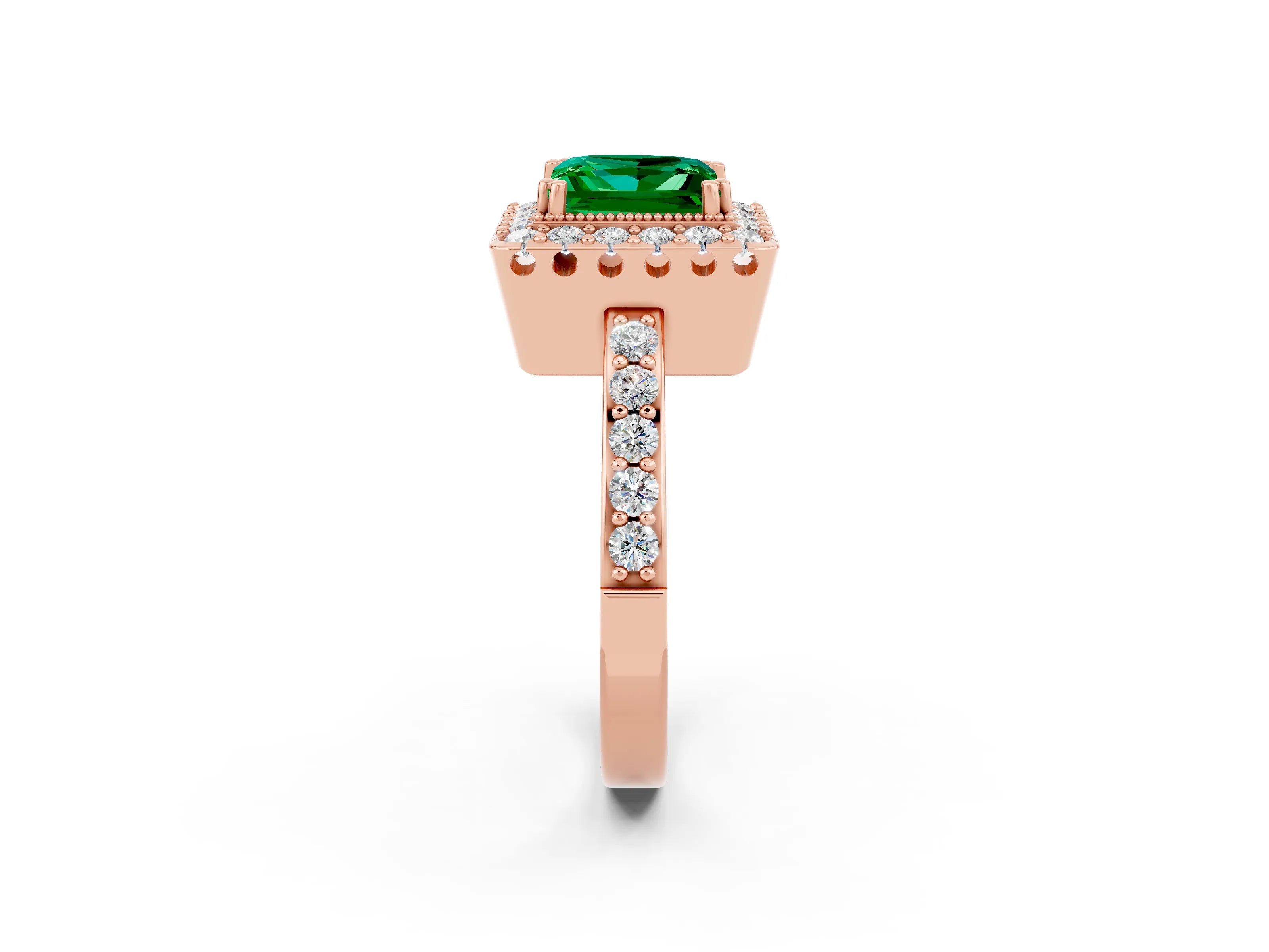 Rose gold Princess Cut Diamond Halo Ring with Pavé Band and Prong Setting_2