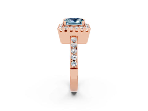 Rose gold Princess Cut Diamond Halo Ring with Pavé Band and Prong Setting_2