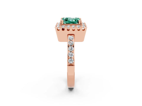 Rose gold Princess Cut Diamond Halo Ring with Pavé Band and Prong Setting_2