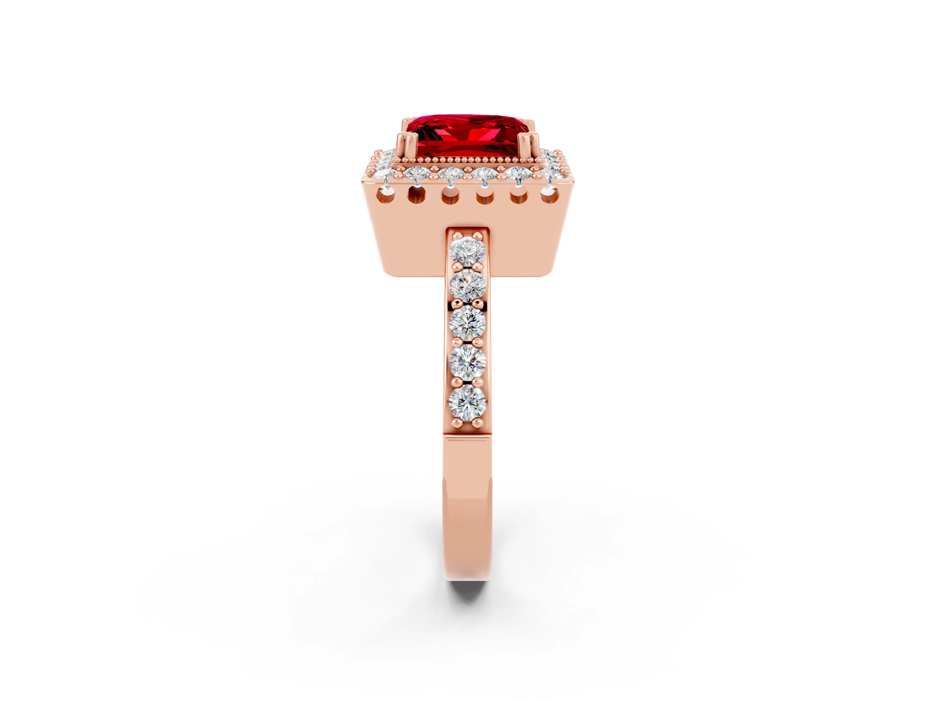 Rose gold Princess Cut Diamond Halo Ring with Pavé Band and Prong Setting_2