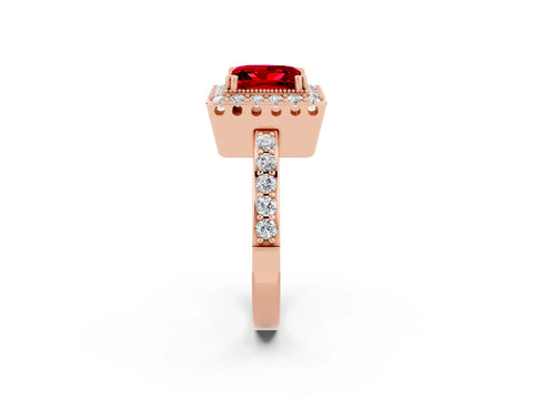 Rose gold Princess Cut Diamond Halo Ring with Pavé Band and Prong Setting_2