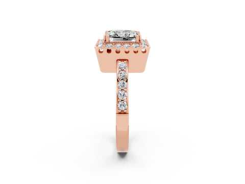 Rose gold Princess Cut Diamond Halo Ring with Pavé Band and Prong Setting_2