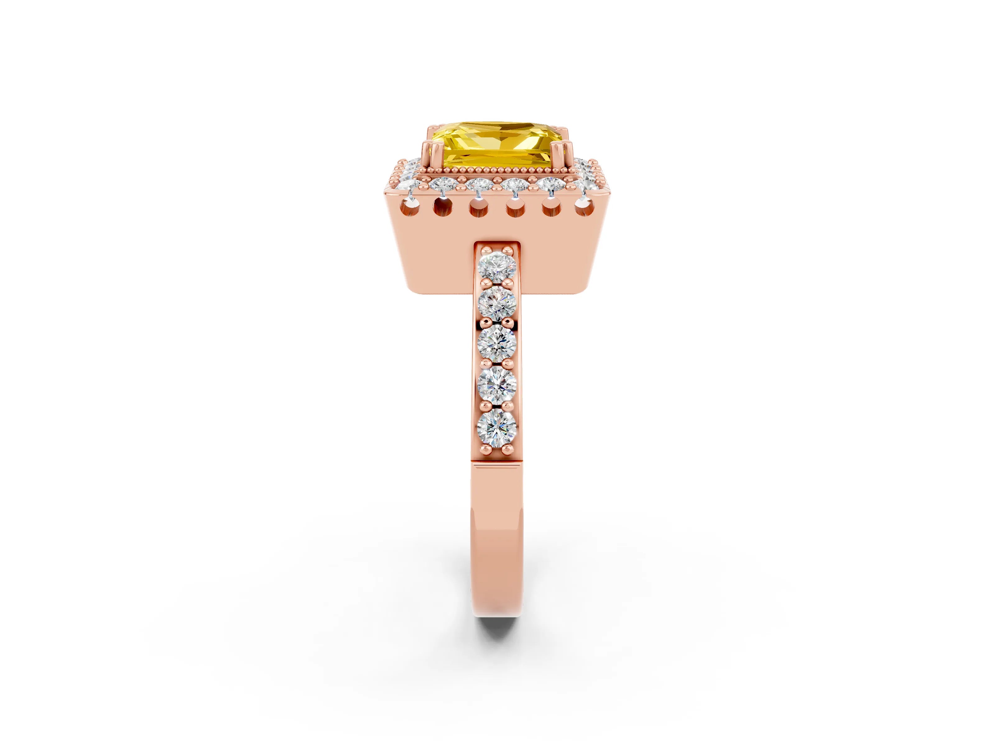 Rose gold Princess Cut Diamond Halo Ring with Pavé Band and Prong Setting_2