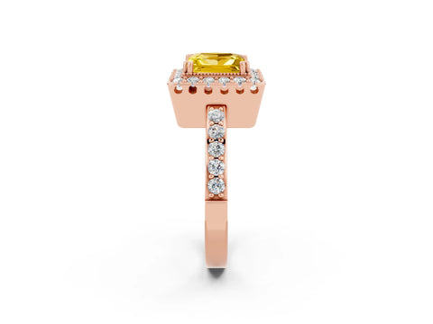 Rose gold Princess Cut Diamond Halo Ring with Pavé Band and Prong Setting_2