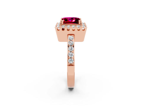 Rose gold Princess Cut Diamond Halo Ring with Pavé Band and Prong Setting_2