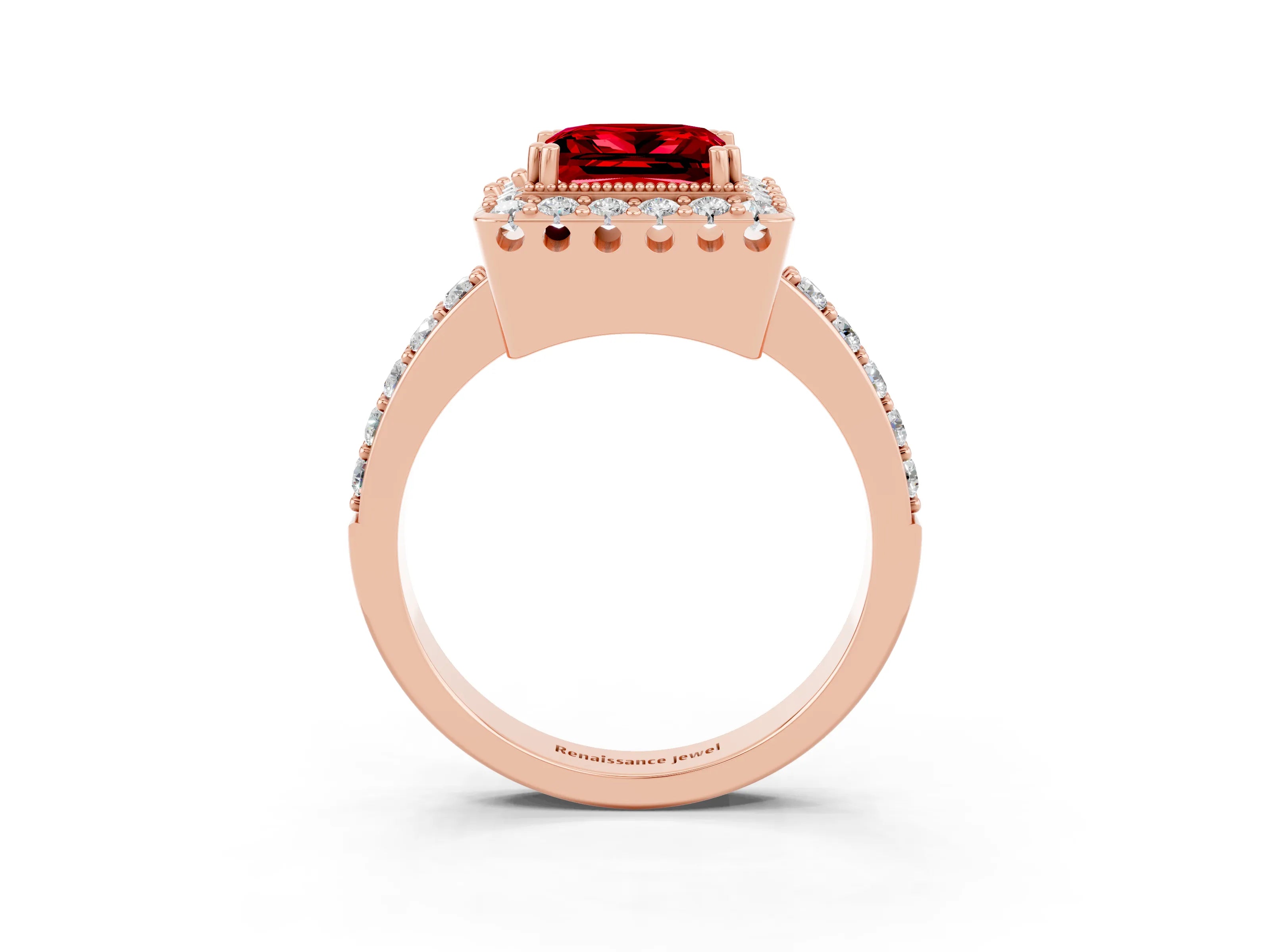 Rose gold Princess Cut Diamond Halo Ring with Pavé Band and Prong Setting_3