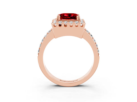 Rose gold Princess Cut Diamond Halo Ring with Pavé Band and Prong Setting_3
