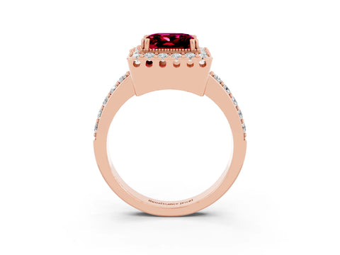 Rose gold Princess Cut Diamond Halo Ring with Pavé Band and Prong Setting_3