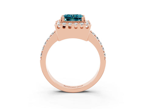 Rose gold Princess Cut Diamond Halo Ring with Pavé Band and Prong Setting_3