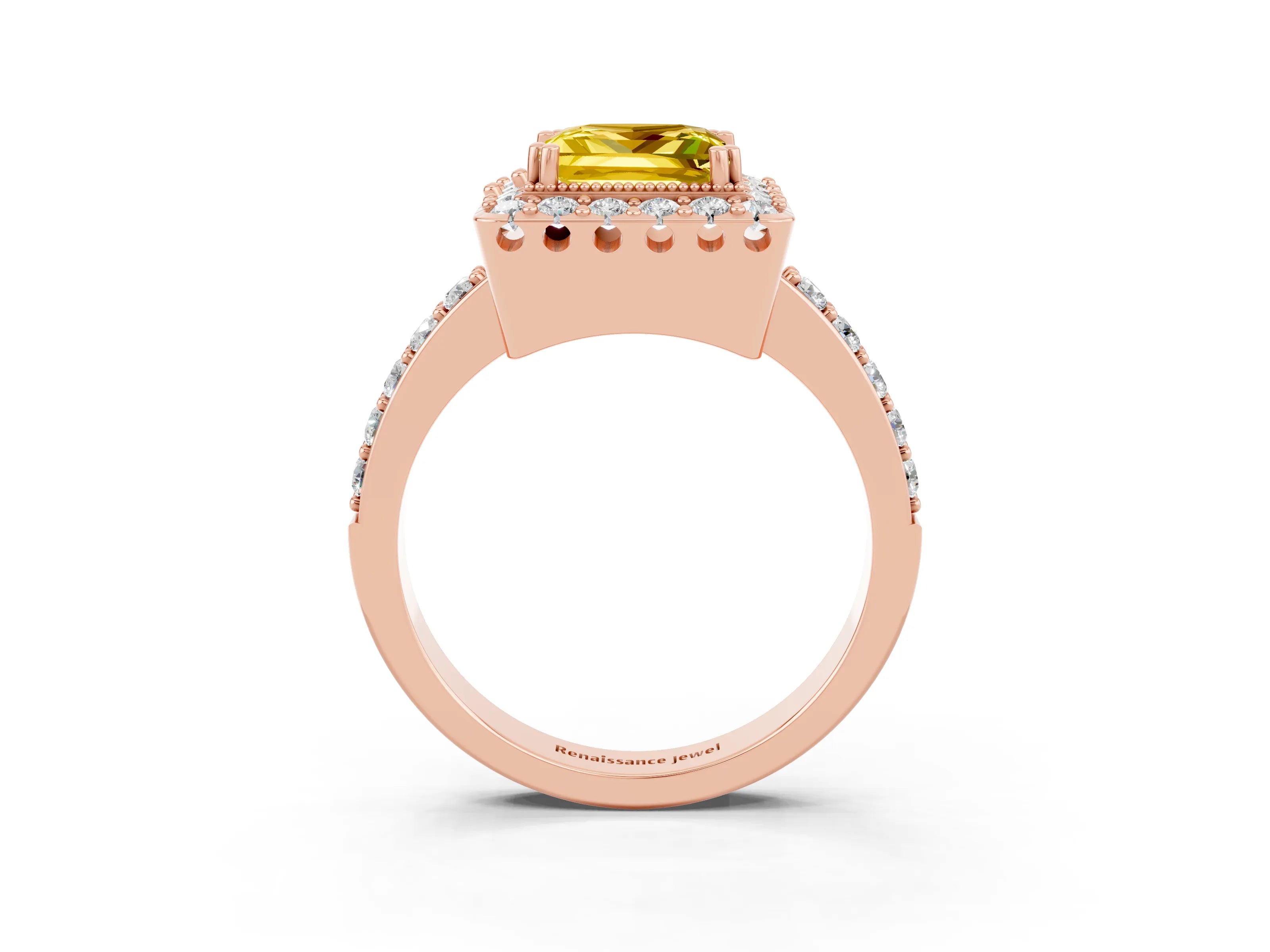 Rose gold Princess Cut Diamond Halo Ring with Pavé Band and Prong Setting_3