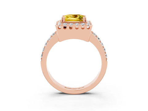 Rose gold Princess Cut Diamond Halo Ring with Pavé Band and Prong Setting_3