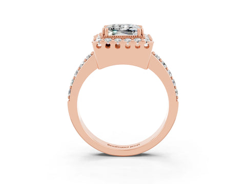 Rose gold Princess Cut Diamond Halo Ring with Pavé Band and Prong Setting_3