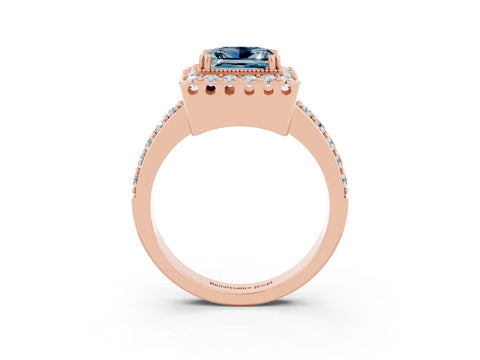 Rose gold Princess Cut Diamond Halo Ring with Pavé Band and Prong Setting_3