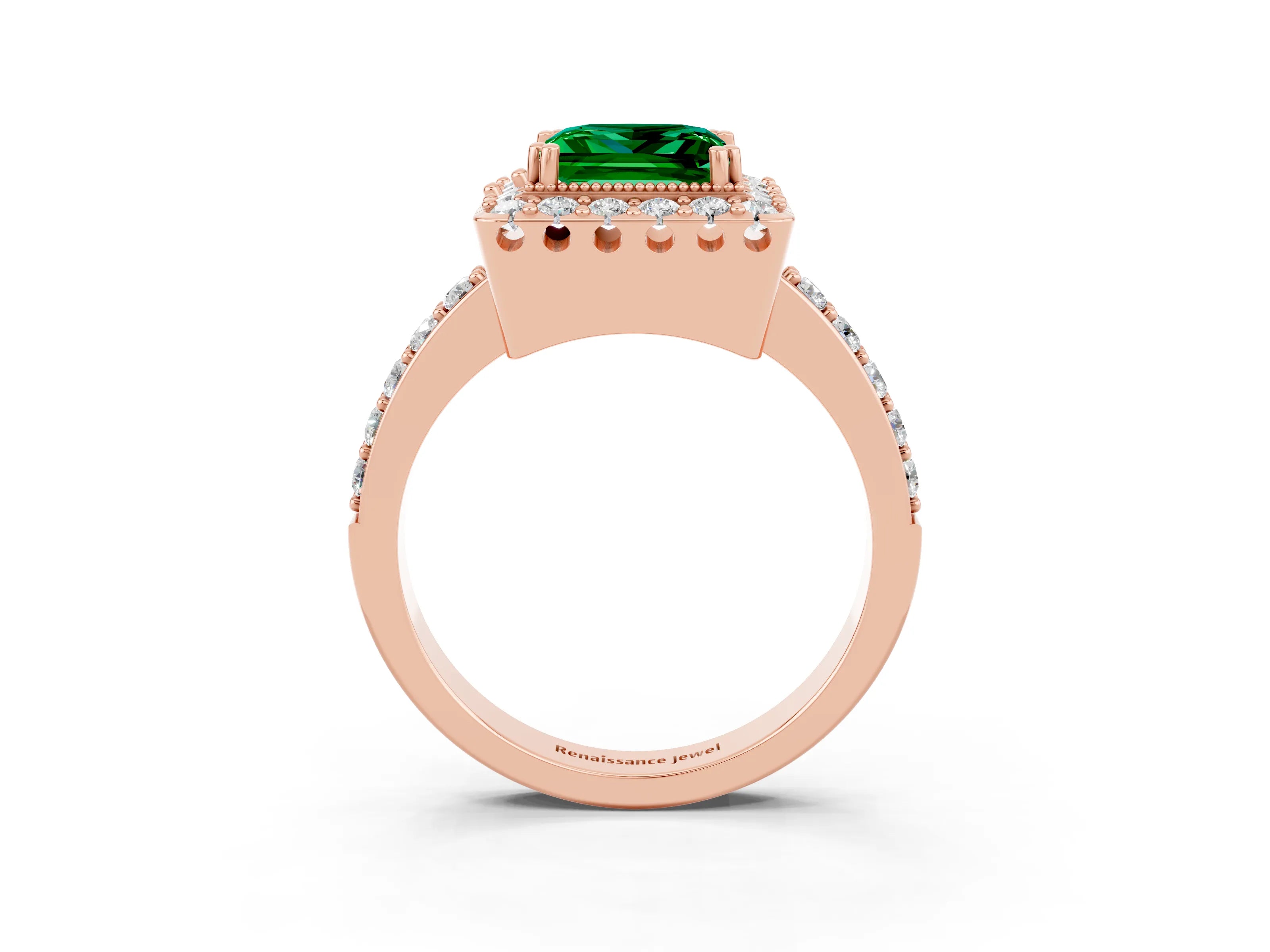 Rose gold Princess Cut Diamond Halo Ring with Pavé Band and Prong Setting_3