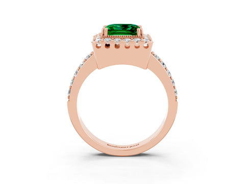 Rose gold Princess Cut Diamond Halo Ring with Pavé Band and Prong Setting_3