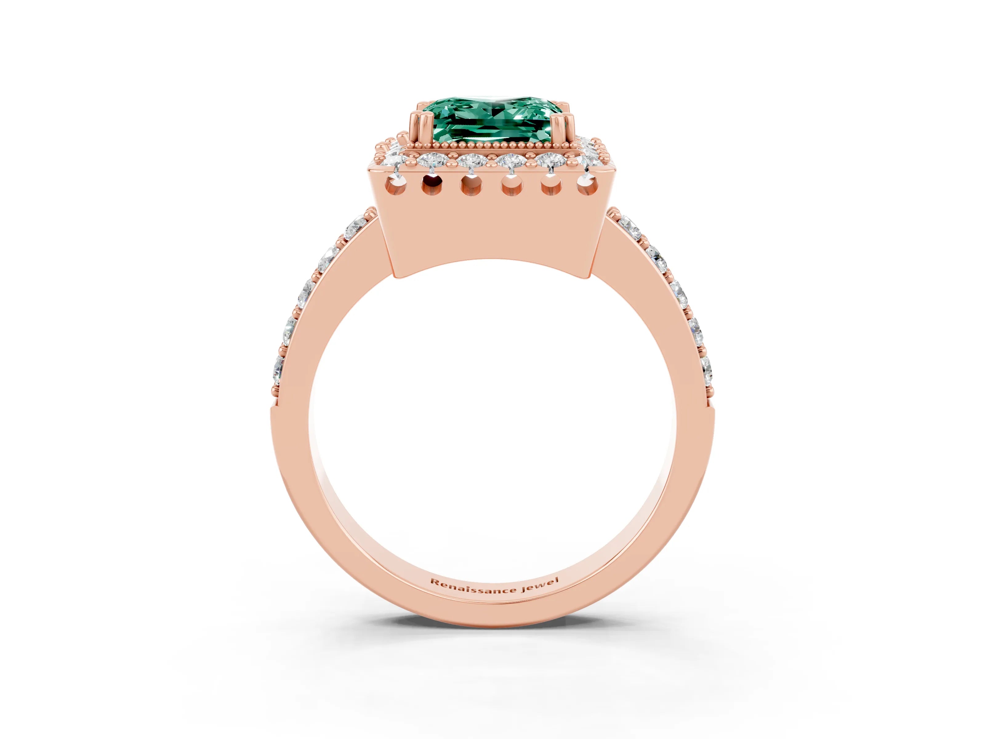 Rose gold Princess Cut Diamond Halo Ring with Pavé Band and Prong Setting_3