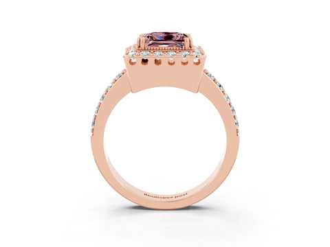 Rose gold Princess Cut Diamond Halo Ring with Pavé Band and Prong Setting_3