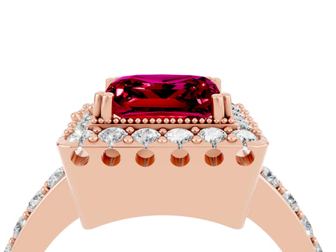 Rose gold Princess Cut Diamond Halo Ring with Pavé Band and Prong Setting_4