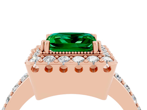Rose gold Princess Cut Diamond Halo Ring with Pavé Band and Prong Setting_4