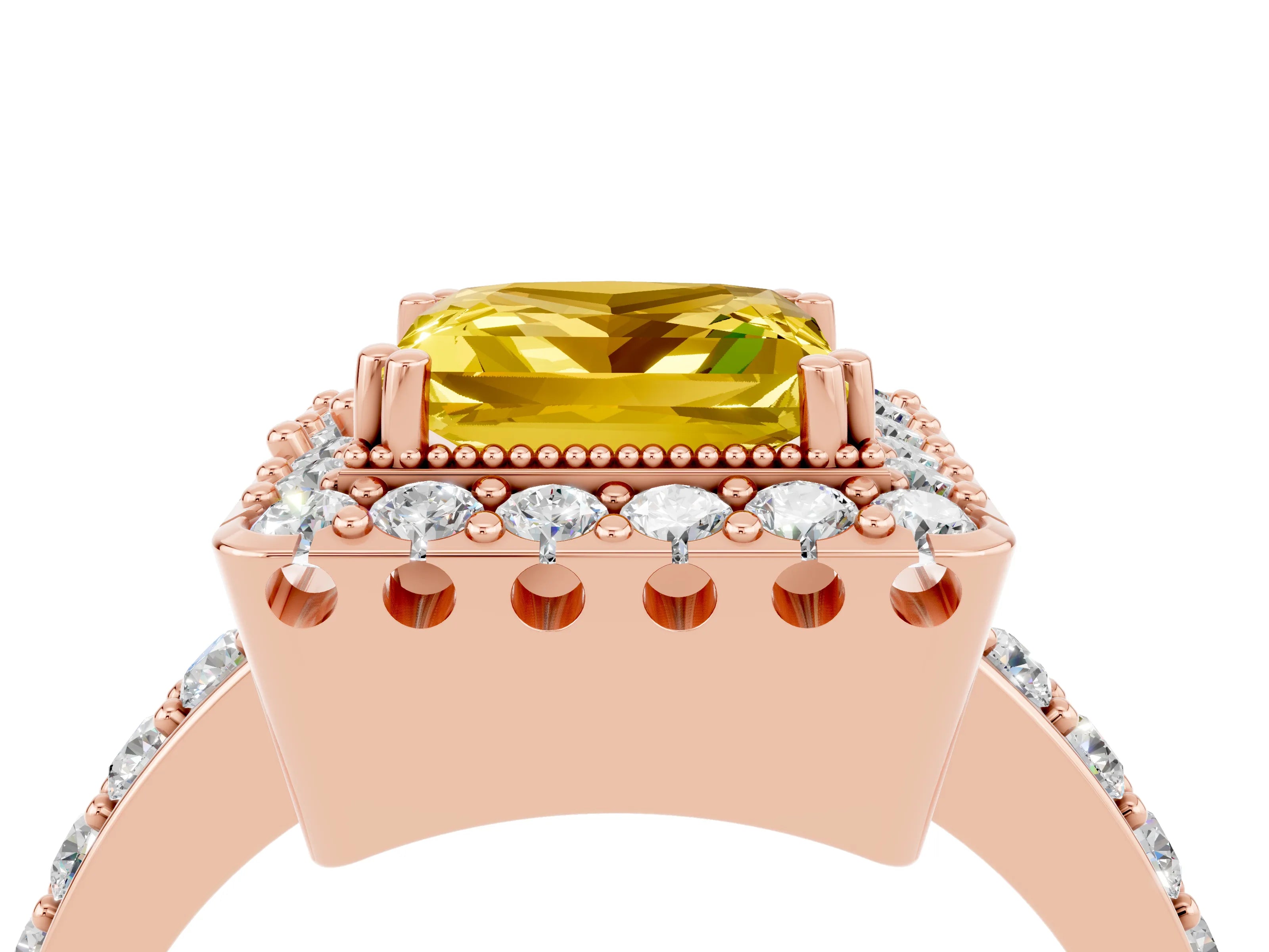 Rose gold Princess Cut Diamond Halo Ring with Pavé Band and Prong Setting_4