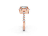 Rose gold Princess Cut Diamond Halo Ring with Pavé Band and Prong Setting_5