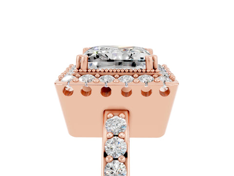 Rose gold Princess Cut Diamond Halo Ring with Pavé Band and Prong Setting_5
