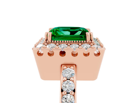 Rose gold Princess Cut Diamond Halo Ring with Pavé Band and Prong Setting_5