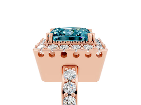 Rose gold Princess Cut Diamond Halo Ring with Pavé Band and Prong Setting_5