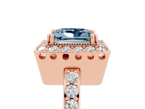 Rose gold Princess Cut Diamond Halo Ring with Pavé Band and Prong Setting_5
