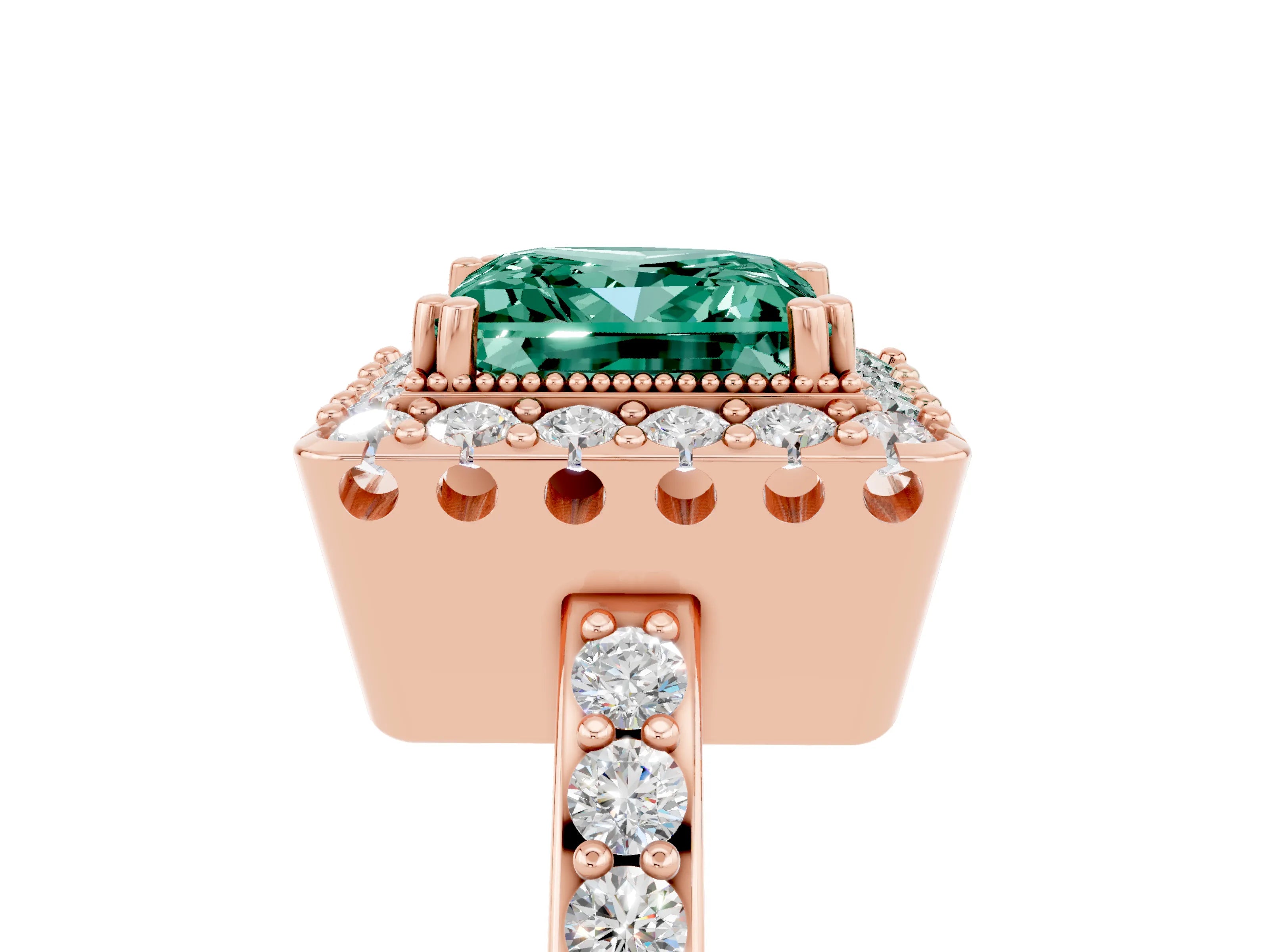 Rose gold Princess Cut Diamond Halo Ring with Pavé Band and Prong Setting_5