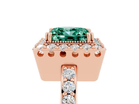 Rose gold Princess Cut Diamond Halo Ring with Pavé Band and Prong Setting_5