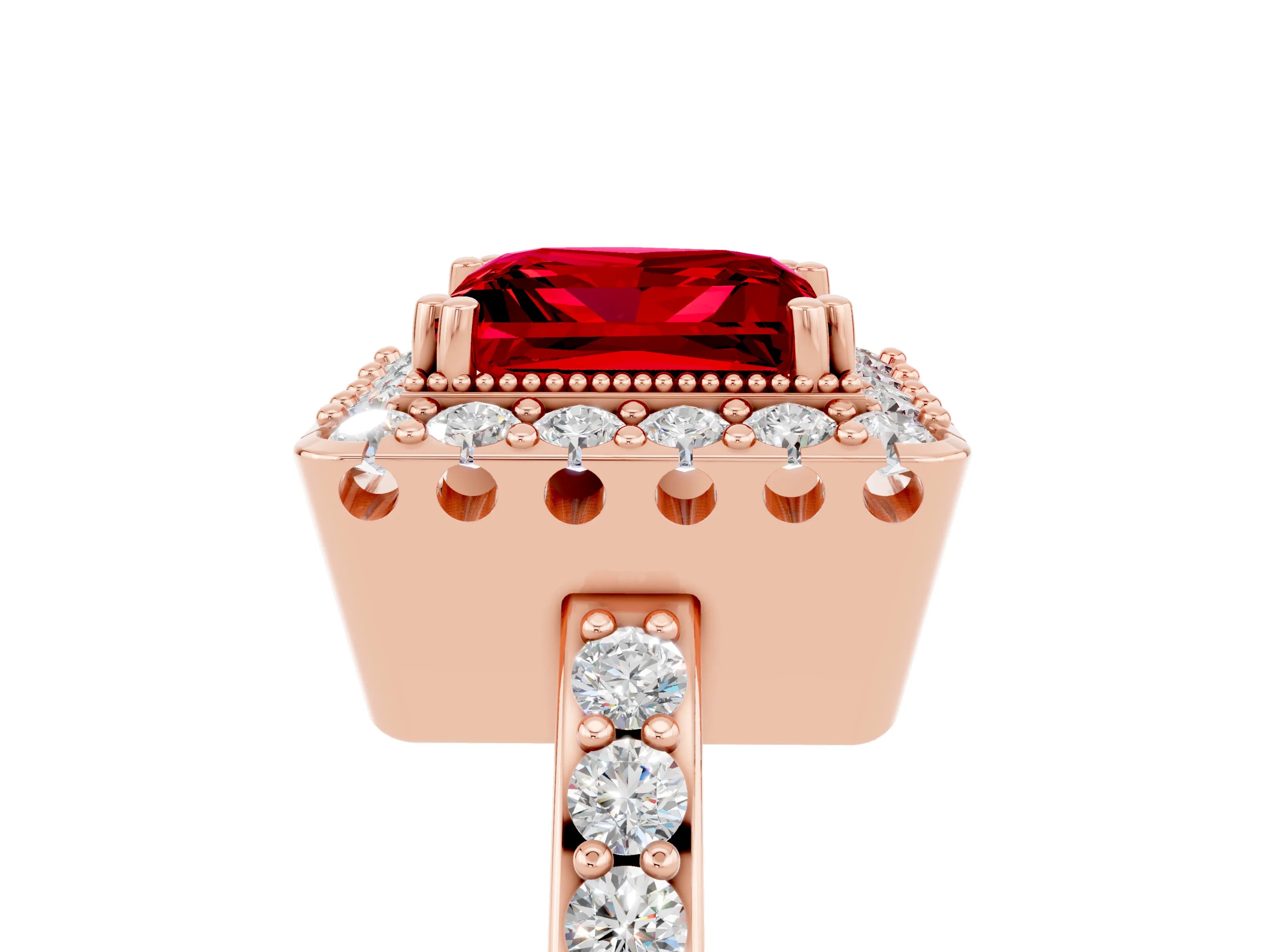 Rose gold Princess Cut Diamond Halo Ring with Pavé Band and Prong Setting_5