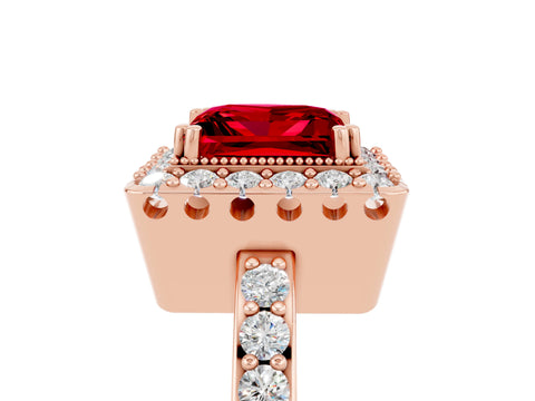Rose gold Princess Cut Diamond Halo Ring with Pavé Band and Prong Setting_5