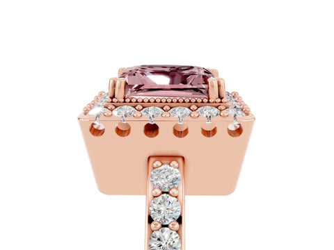 Rose gold Princess Cut Diamond Halo Ring with Pavé Band and Prong Setting_5