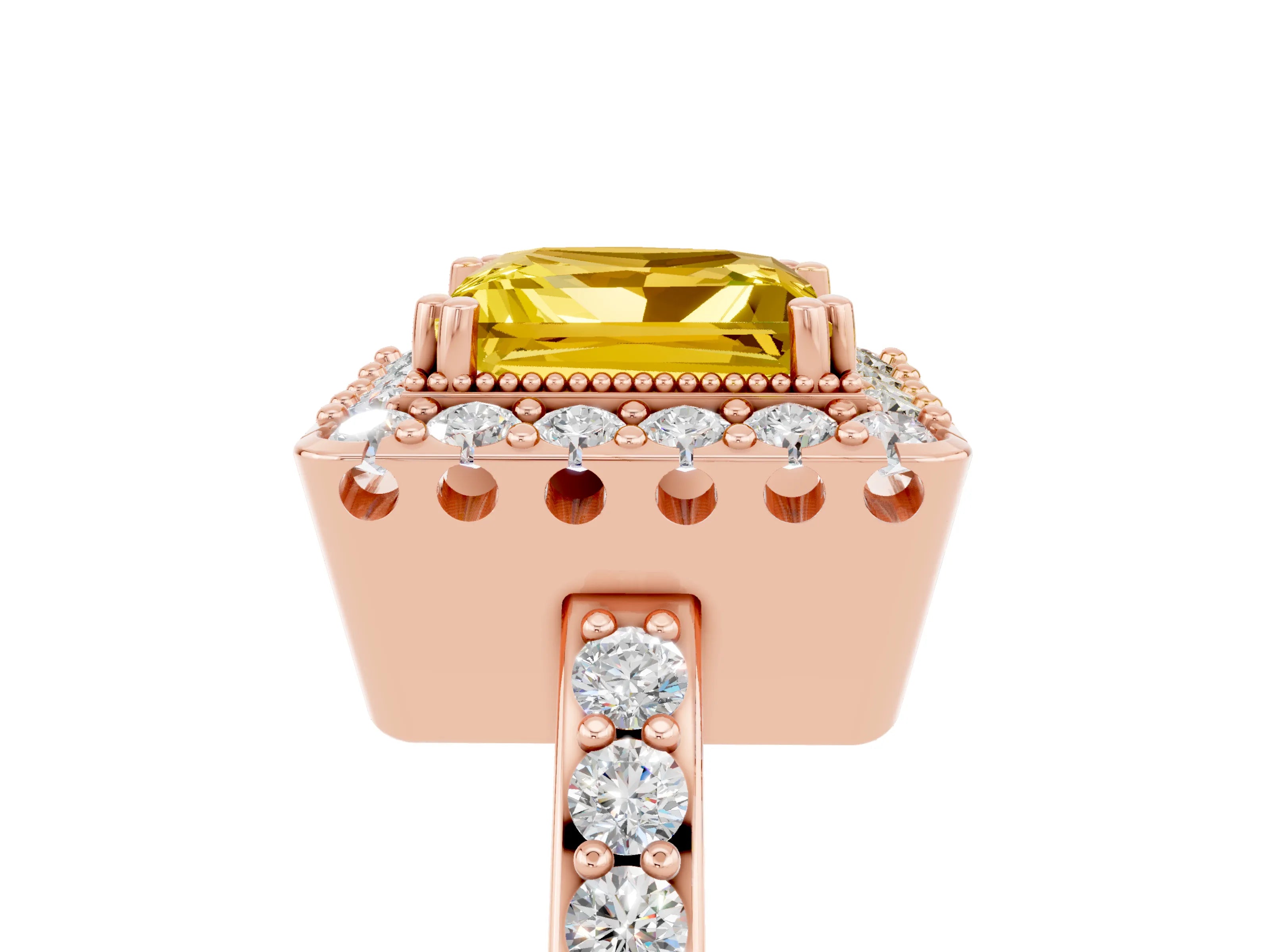 Rose gold Princess Cut Diamond Halo Ring with Pavé Band and Prong Setting_5