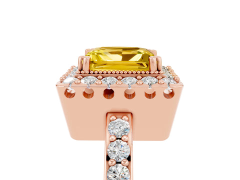 Rose gold Princess Cut Diamond Halo Ring with Pavé Band and Prong Setting_5