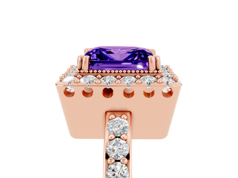Rose gold Princess Cut Diamond Halo Ring with Pavé Band and Prong Setting_5