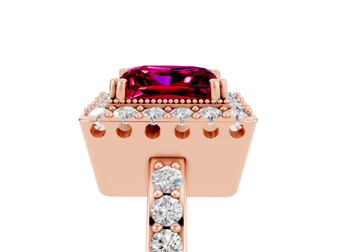 Rose gold Princess Cut Diamond Halo Ring with Pavé Band and Prong Setting_5
